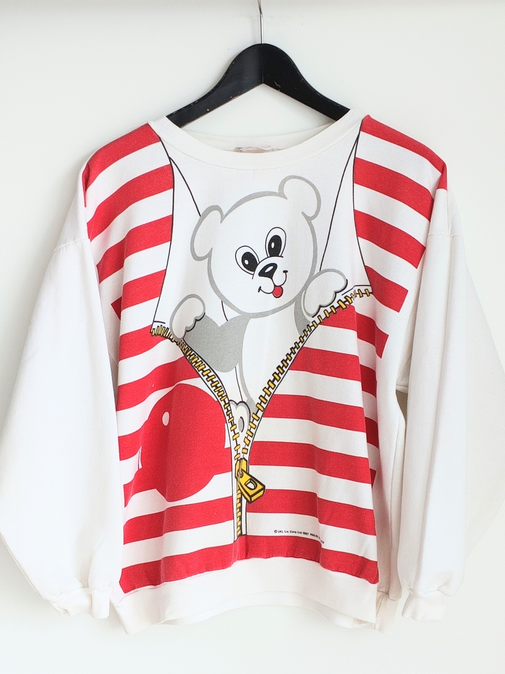 Vintage 1987 Mitey Miss Teddy Bear Zipper Graphic Crewneck Sweatshirt White M
